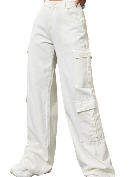 Zara Denim - Zara Wide Leg Cargo Pants in White Sz/8